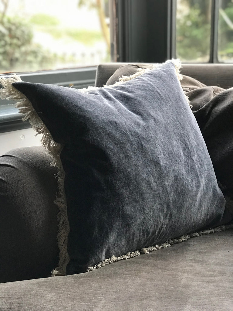 Stonewashed Velvet Cushion cover - Charcoal 50x50