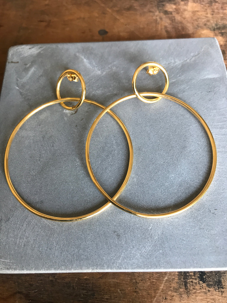 Gold plated 925 Silver Double Circle Hoop Earrings