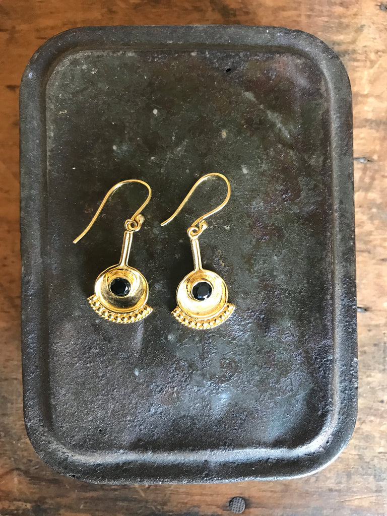 925 Silver Egon Earrings - Gold, onyx