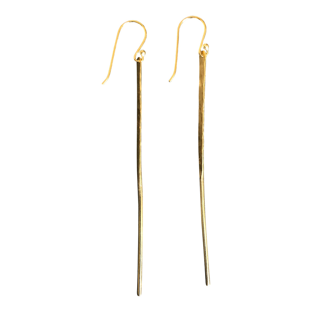 WDTS Long hammered silver post hook earrings - gold