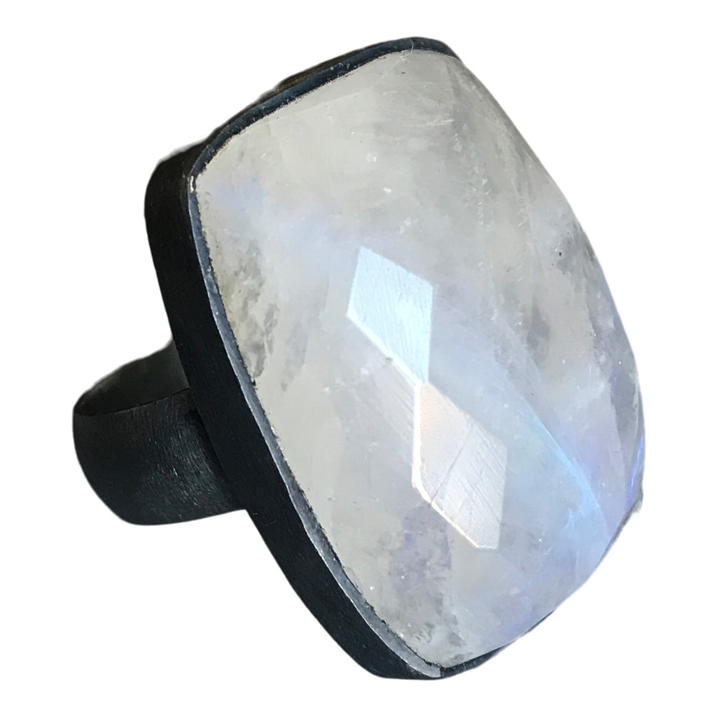 WDTS 925 Silver - oxidised ring - Rainbow Moonstone