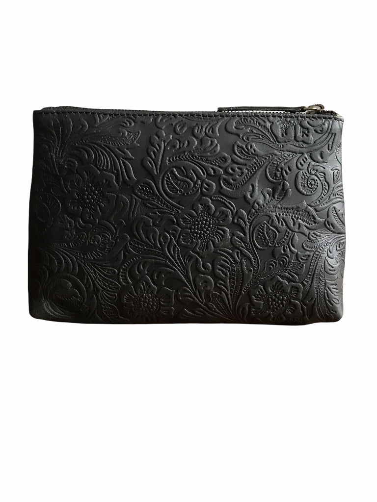 CollardManson Floral Black leather Pouch