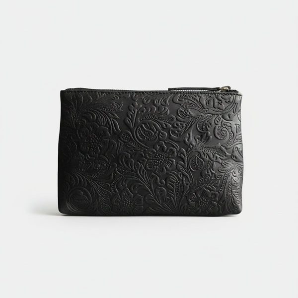 CollardManson Floral Black leather Pouch