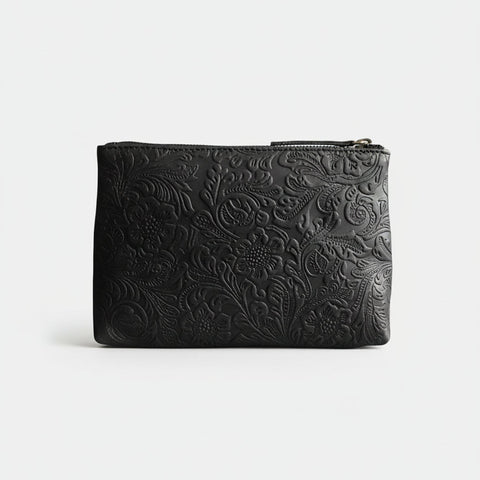 CollardManson Floral Black leather Pouch