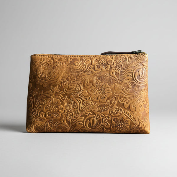 CollardManson Floral Tan leather Pouch