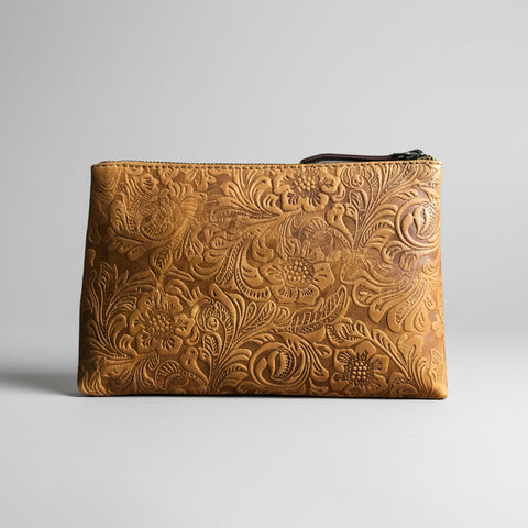 CollardManson Floral Tan leather Pouch