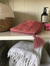 Embroidered Velvet cosmetic bag -sml pink