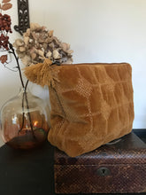 Embroidered Velvet cosmetic bag - large mustard