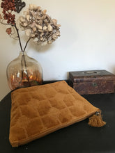 Embroidered Velvet cosmetic bag - large mustard