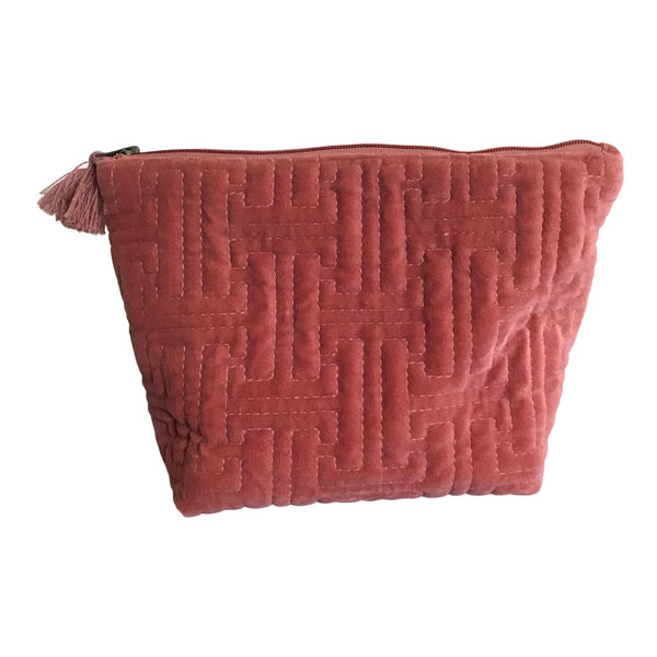 Embroidered Velvet cosmetic bag - large pink