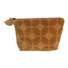 Embroidered Velvet cosmetic bag - large mustard
