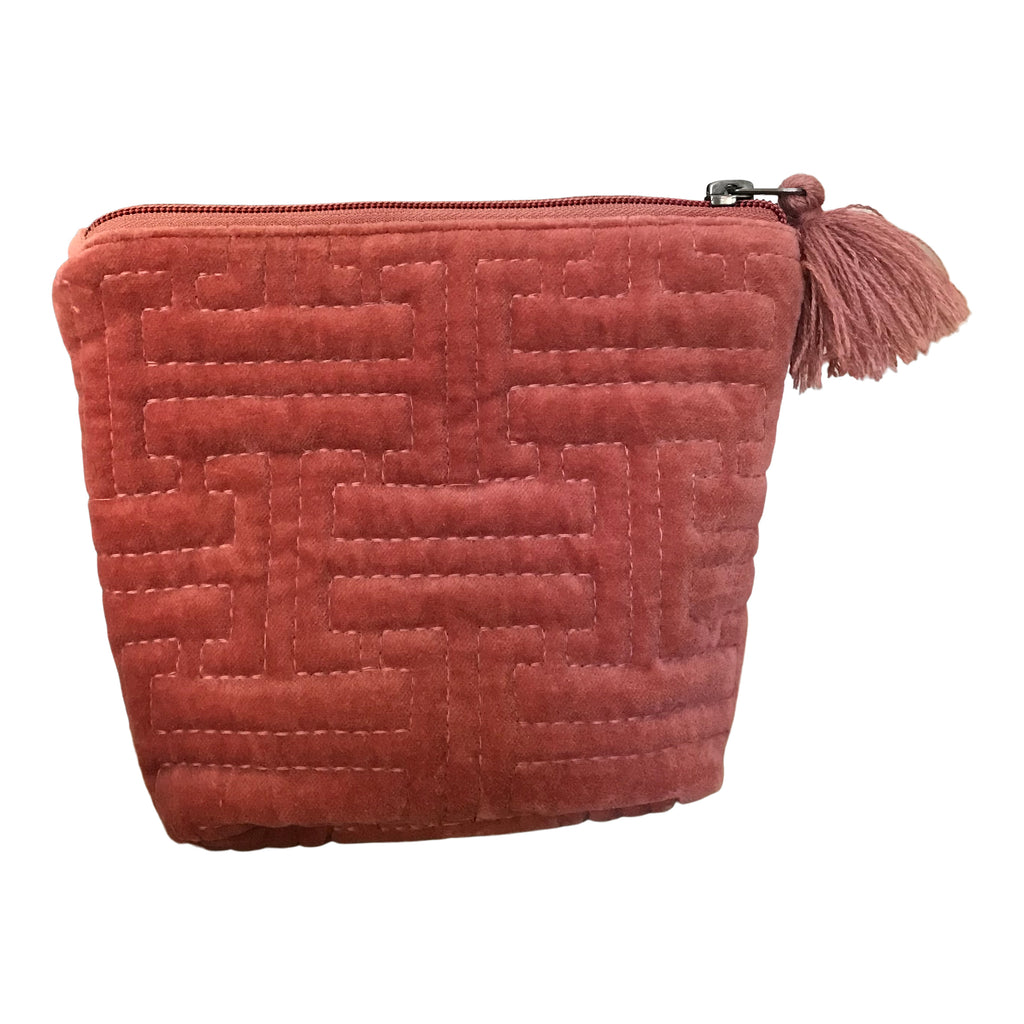 Embroidered Velvet cosmetic bag -sml pink