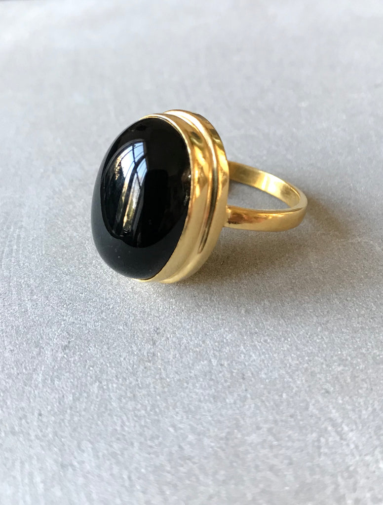 Collard Manson 925 Silver Oval Black Onyx Ring - Gold plated