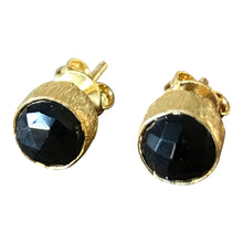 925 Silver Black Onyx Brushed Studs - Gold