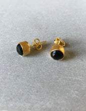 925 Silver Black Onyx Brushed Studs - Gold