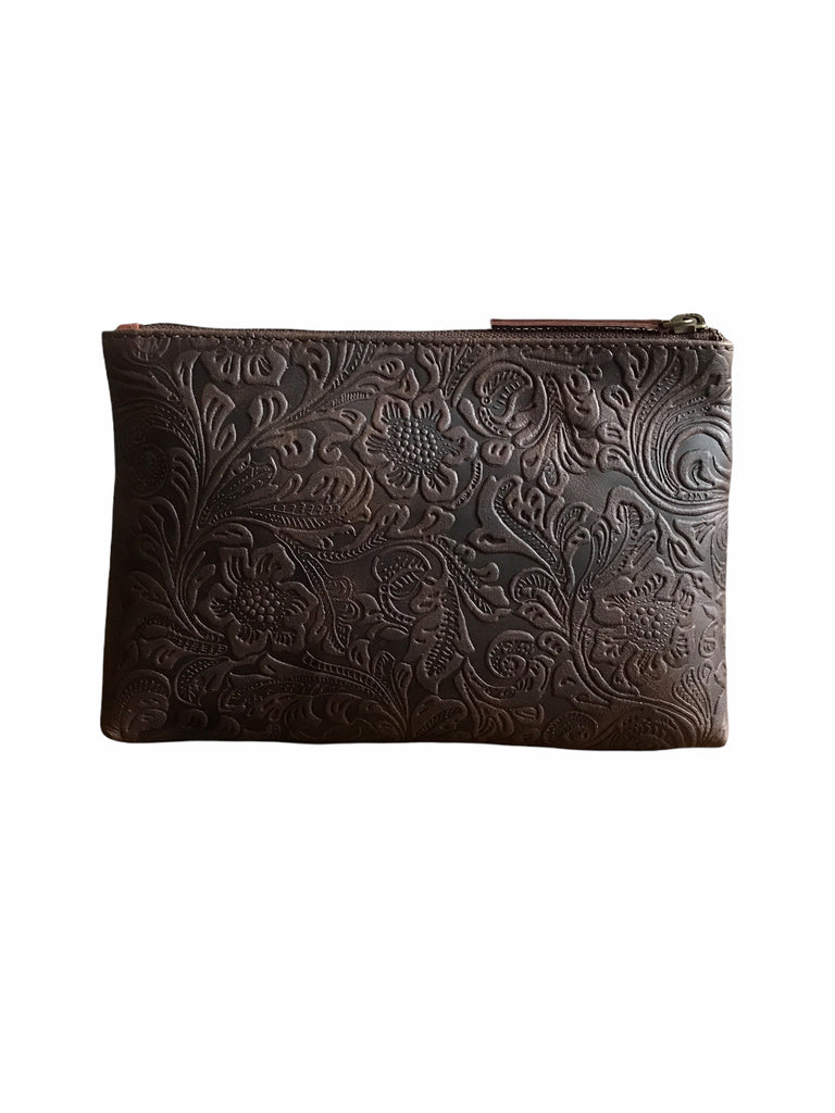 CollardManson Deep Brown Floral leather Pouch