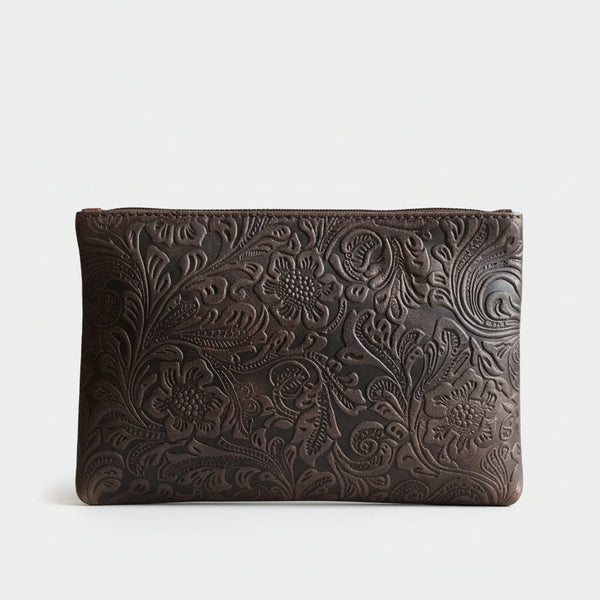 CollardManson Deep Brown Floral leather Pouch