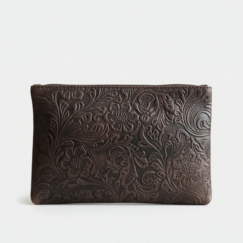 CollardManson Deep Brown Floral leather Pouch