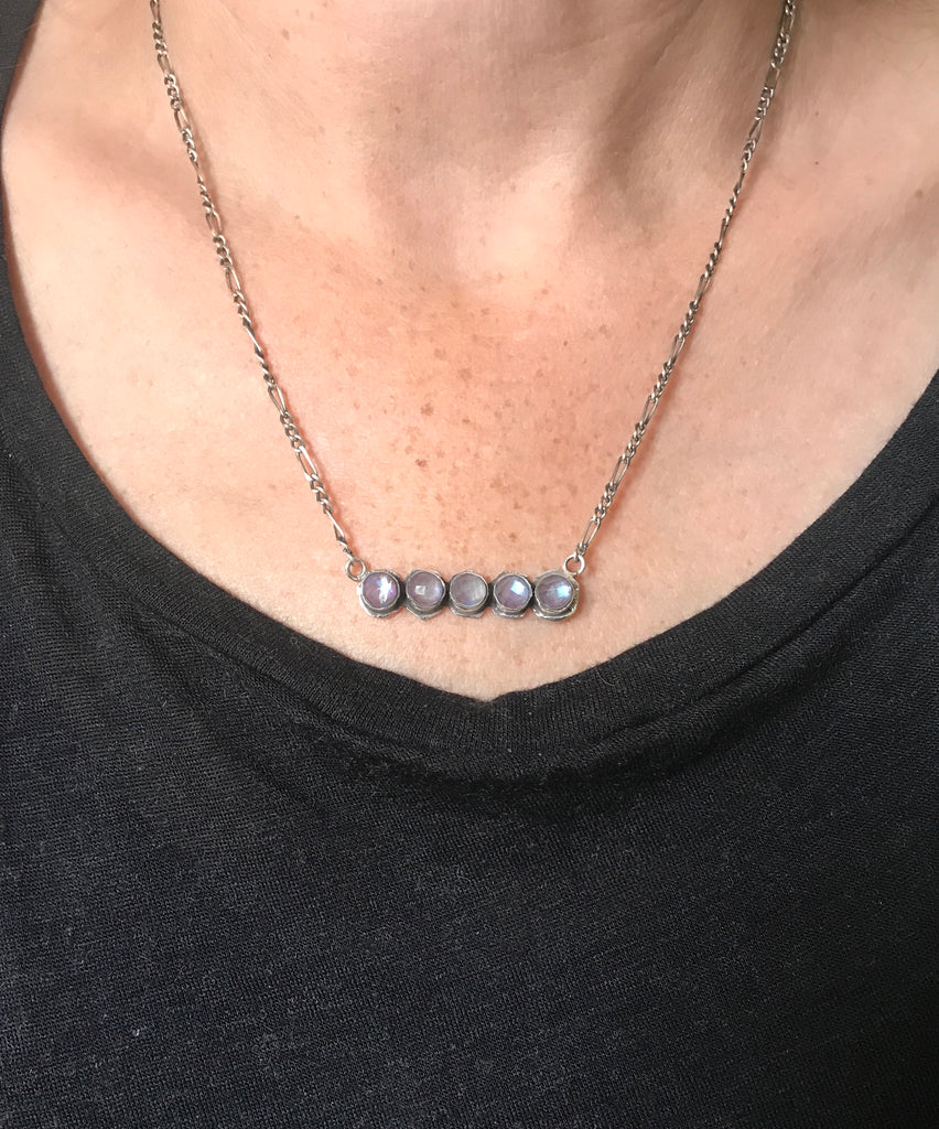 925 Silver Figaro Moonstone Necklace