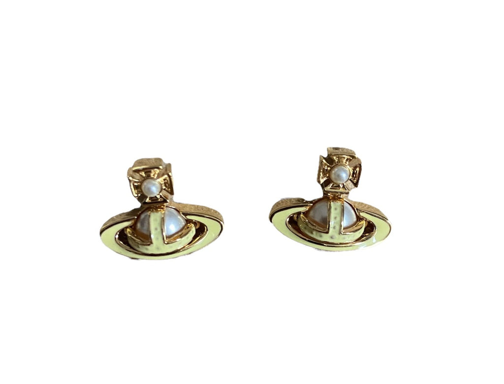 Vivienne Westwood Simonetta Bas Relief Earrings - Gold Creamrose Pearl Lemon Enamel