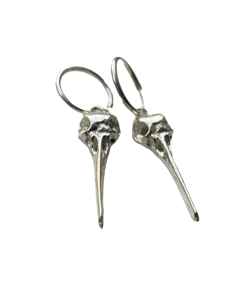 WDTS - Bird Skull Small Hoop Earrings - Silver