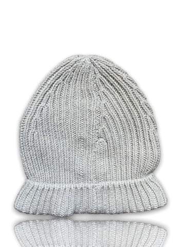 RICK OWENS STROBE RUNWAY RIBBED BEANIE IN PEARL