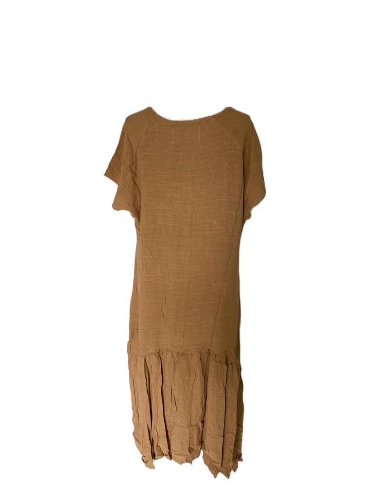 WDTS Seam Detail Frilled Hem Dress Camel