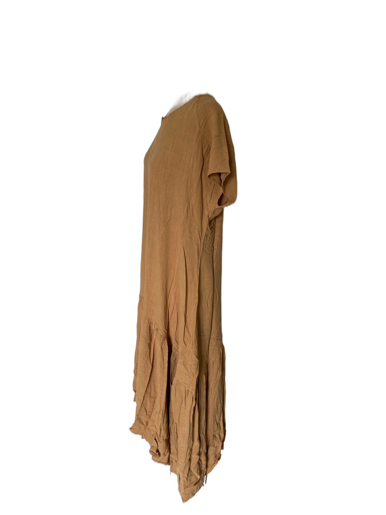 WDTS Seam Detail Frilled Hem Dress Camel