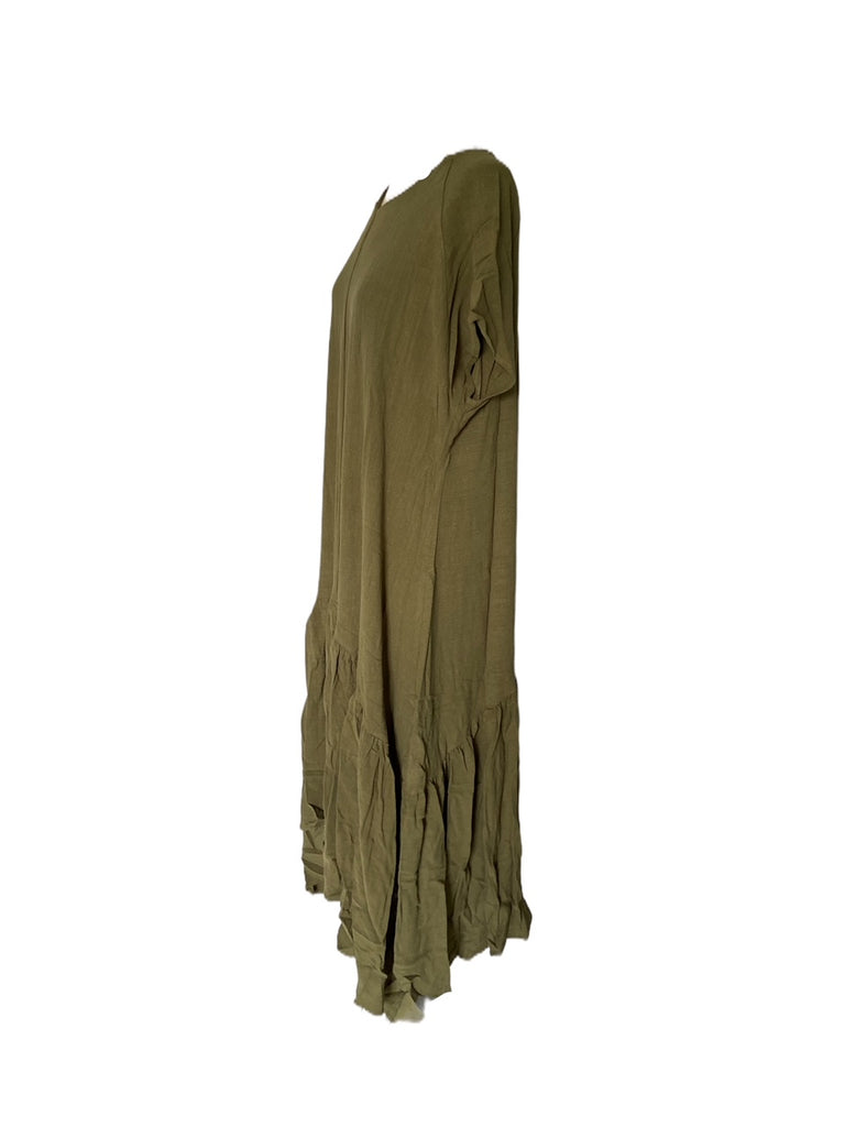 WDTS Seam Detail Frilled Hem Dress Olive Green