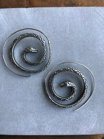 Oxidised 925 Silver Snake spiral earrings