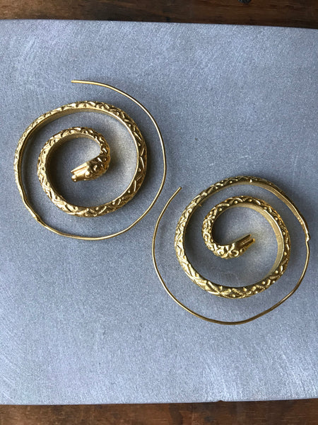 Gold plated 925 Silver Snake spiral earrings
