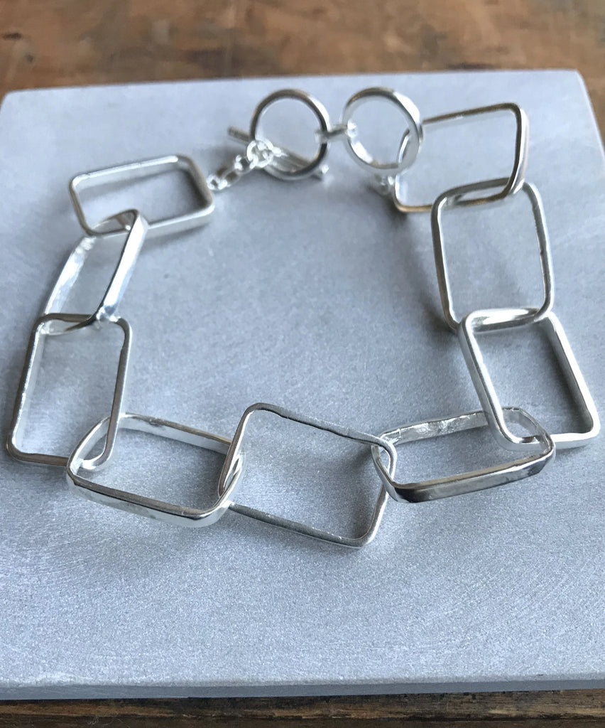 Silver rectangle link bracelet