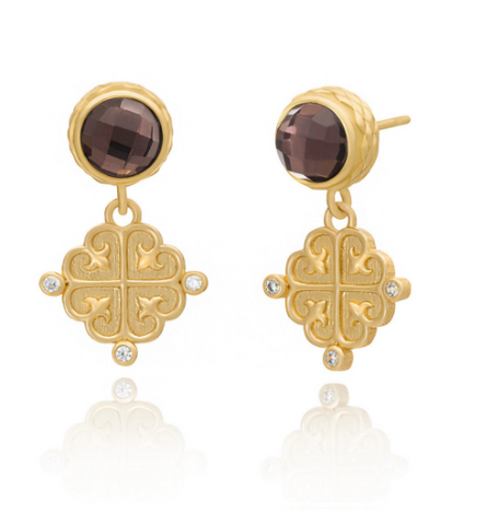 Apollo Doublet Studs with Gold Coins, Pyrite with Rhodolite