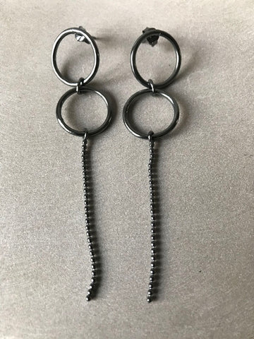 Oxidised Silver Single Ball Chain Earrings