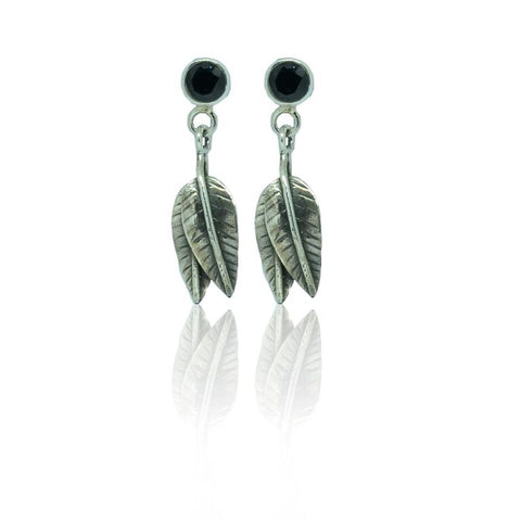 CollardManson 925 silver Black Onyx Leaf Drop Earrings