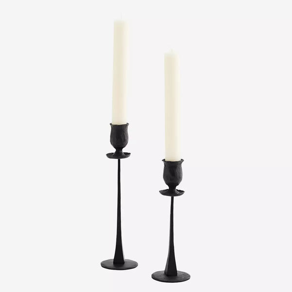 Hand forged candle holders, black, set of 2