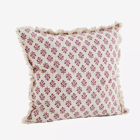 Madam Stoltz Wendy Printed Cushion W/Fringes 50/50cm
