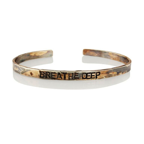 WDTS Silver - Hand Hammered Cuff - BREATHE DEEP - Mixed Finish