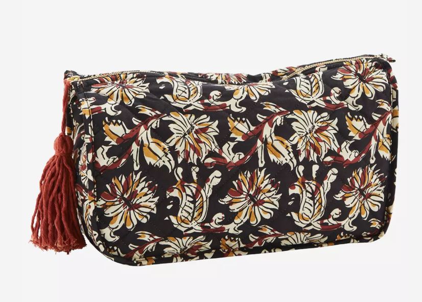 Madam Stoltz Printed Washbag w/ Tassel  Black, off white, red, mustard