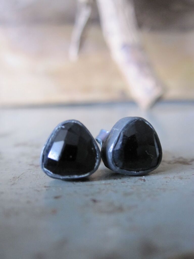 925 Silver Irregular Onyx Earrings
