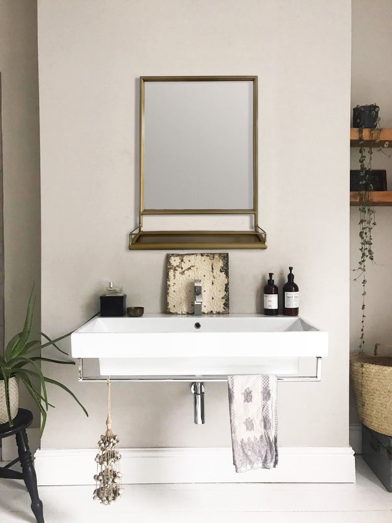 Maitri Gold tone Mirror with shelf