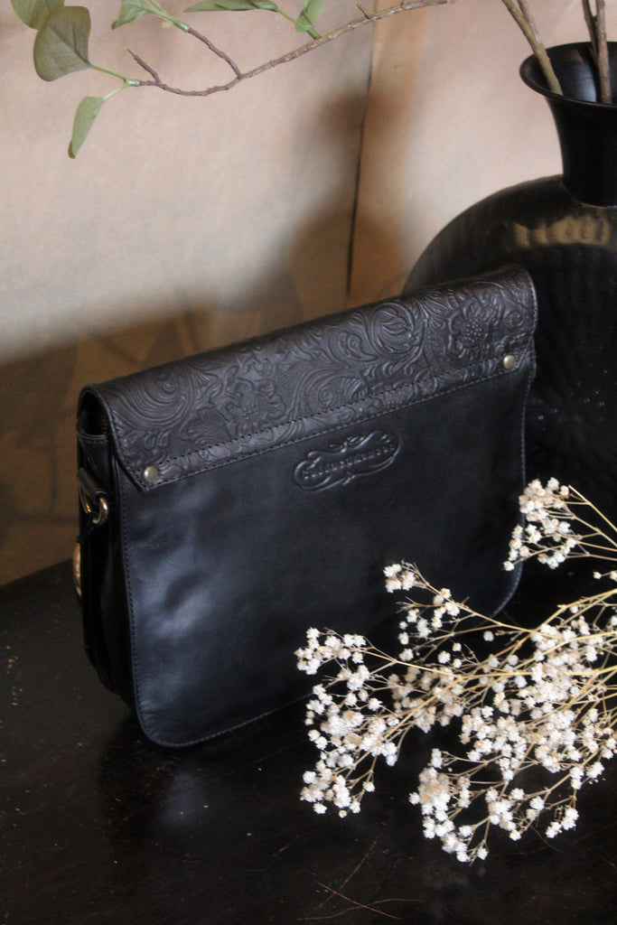 CollardManson Black Floral Ava Saddle Bag