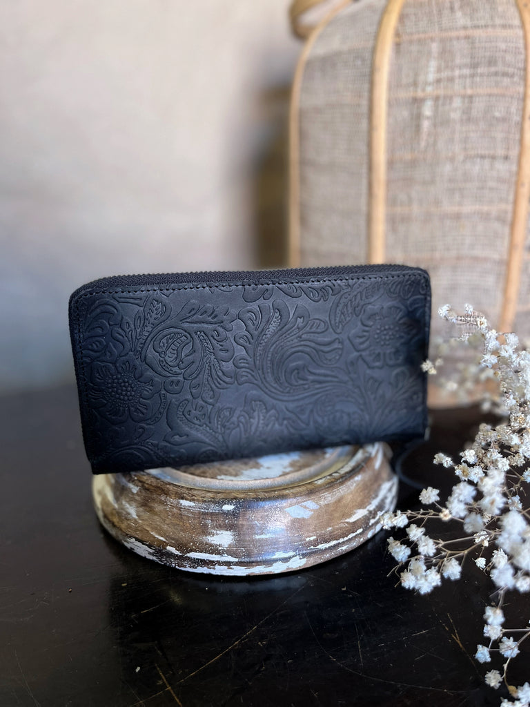 Zipped Purse / Wallet- New black floral