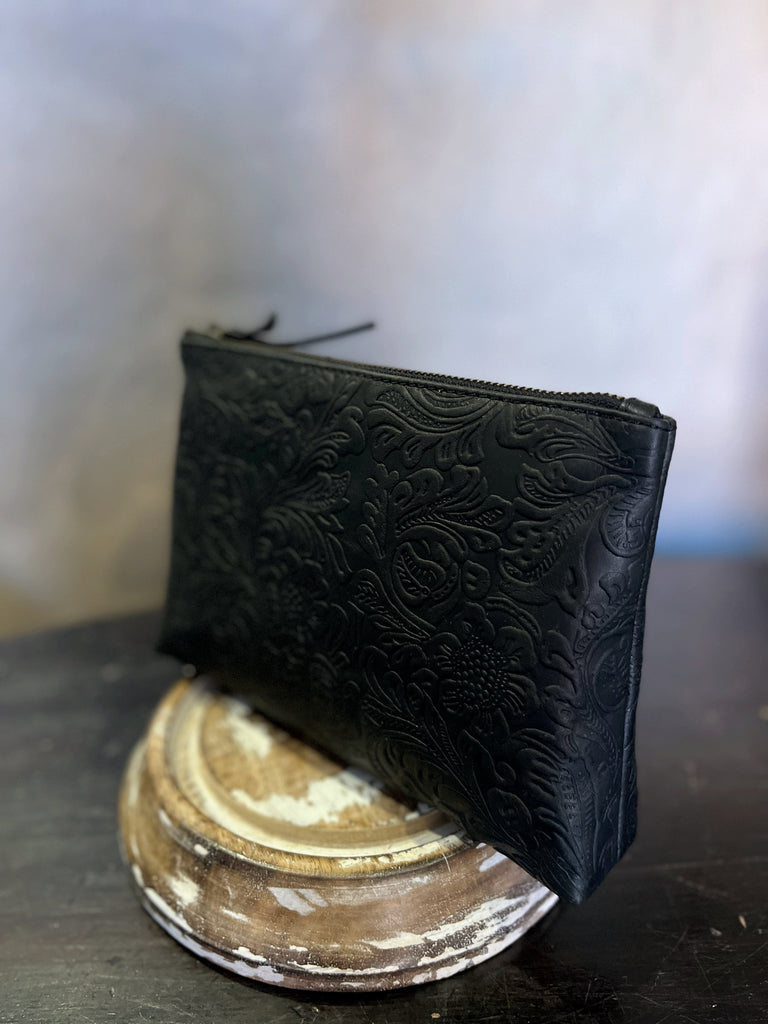 CollardManson Floral Black leather Pouch