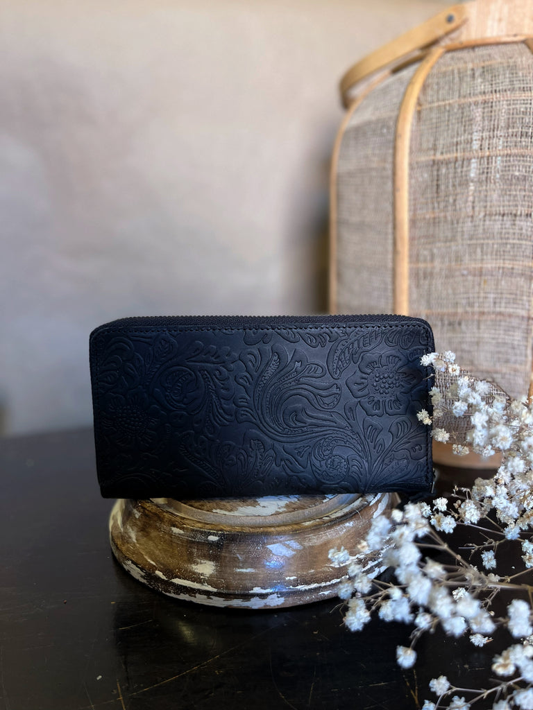 Zipped Purse / Wallet- New black floral
