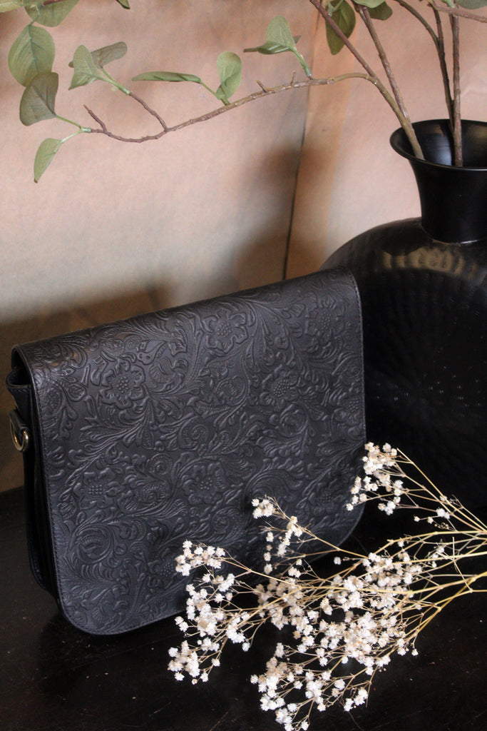 CollardManson Black Floral Ava Saddle Bag