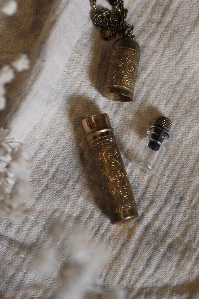 Tabito Long brass vintage lipstick case necklace