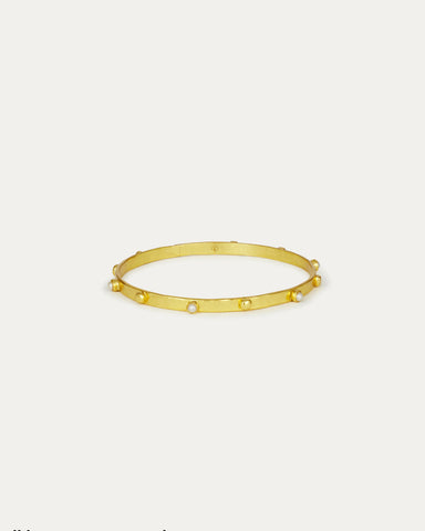 Ottoman Hands Tanrica Gold Bangle Bracelet with Pearl Beads