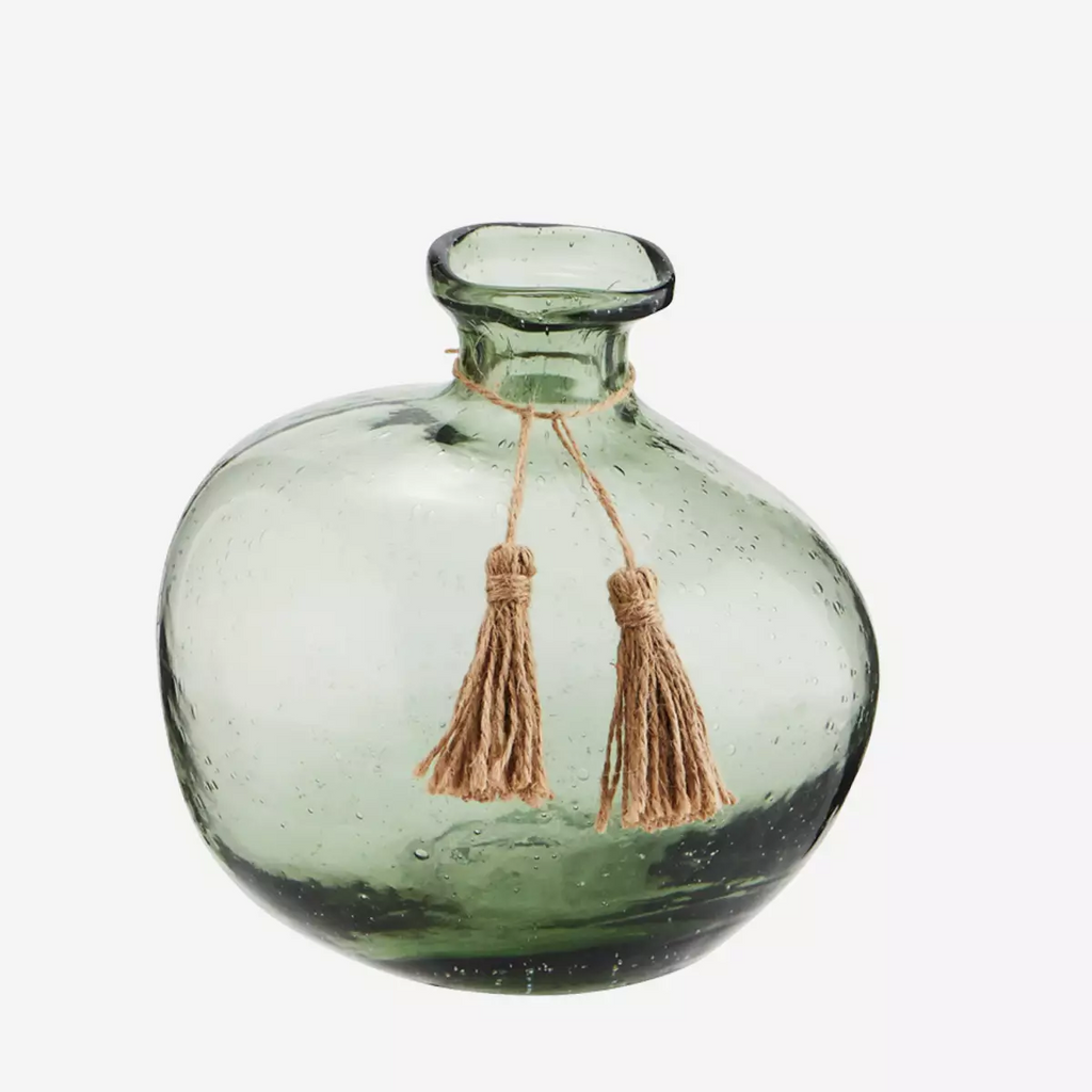 Organic shaped glass vase w/tassels