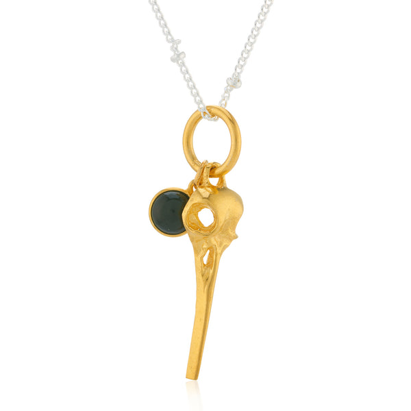 WDTS Bird Skull Necklace- gold/onyx